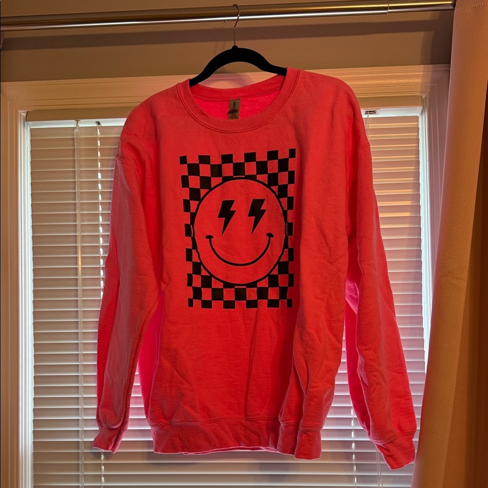 Gildan Neon Pink Smiley Sweatshirt